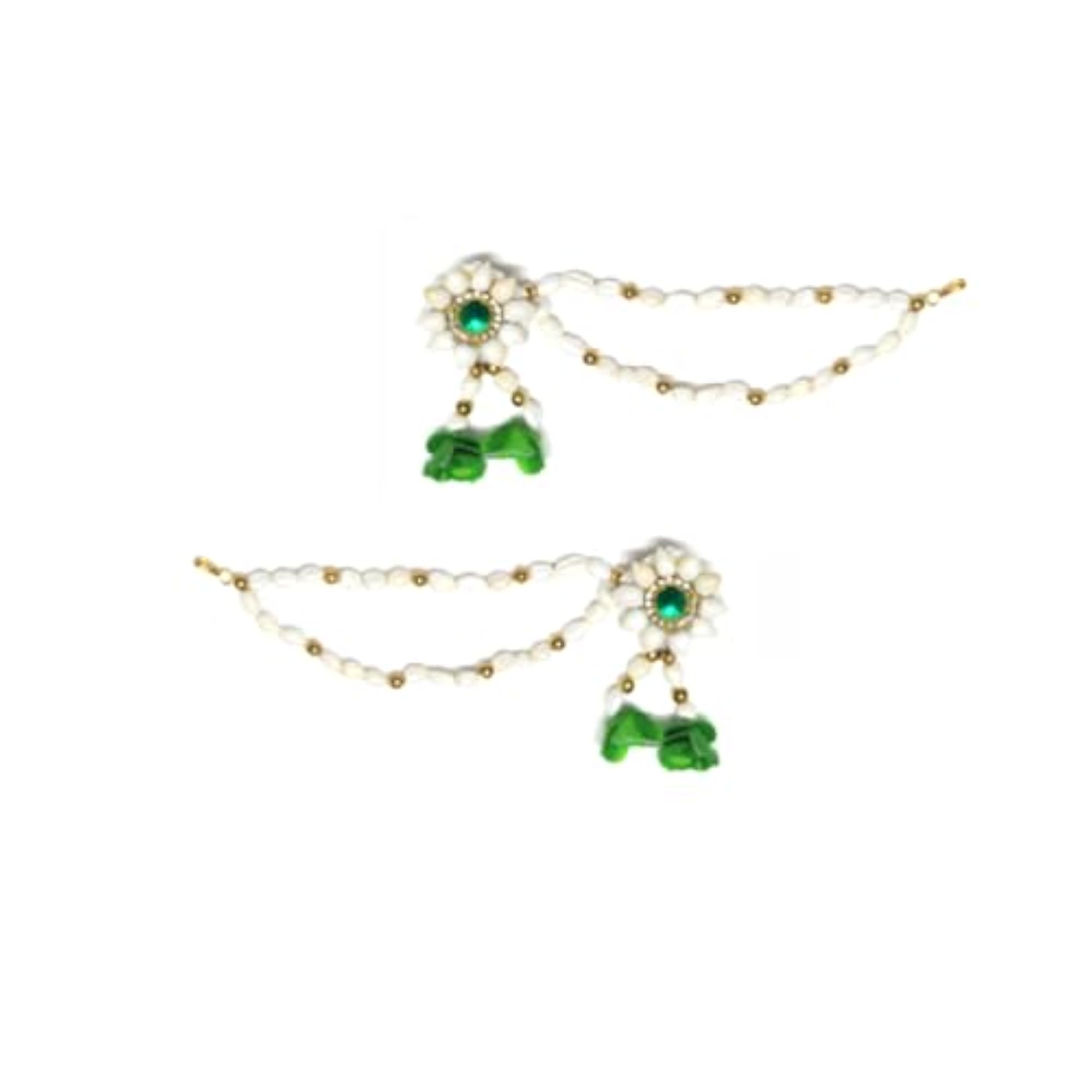 Mogra Flower Jewellery Set with Green Stone Studs